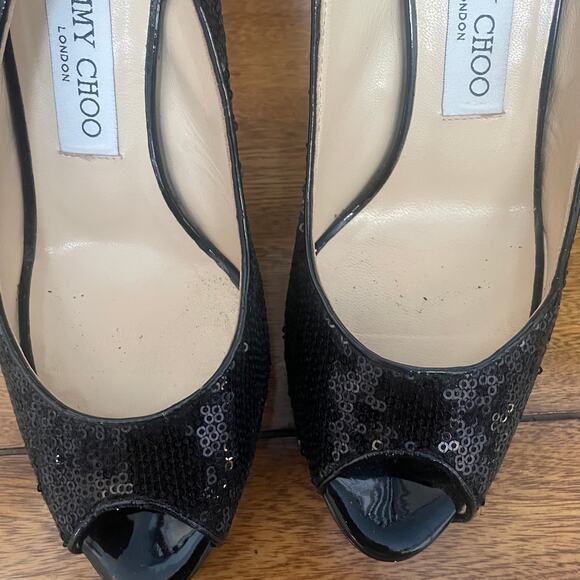 Jimmy Choo Authentic Black Sequin Slingback Heels Sz 37 (7) - Picture 12 of 12